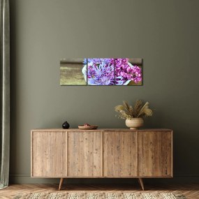 Obraz - fialová rastlinka (s hodinami) (90x30 cm)