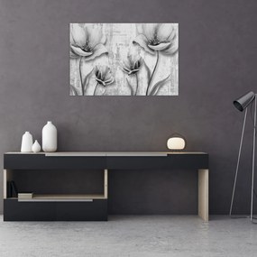 Obraz - Čiernobiele kvety na pozadí (90x60 cm)
