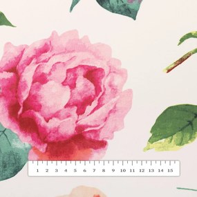 Biante Bavlnený záves Sandra SA-715 Veľké ružovočervené pivonky na smotanovom 150x180 cm