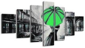 Gario Ručne maľovaný obraz Zelený bozk v daždi - 7 dielny Rozmery: 210 x 100 cm