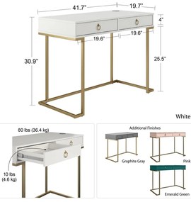 Sivý pracovný stôl CosmoLiving by Cosmopolitan Camila