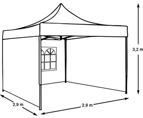 Záhradný pavilón- červený+bočné steny+prenosná taška-2,9x2,9 m