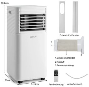 4 v 1 mobilná klimatizácia 9000 BTU Chladenie a vetranie a odvlhčovanie Klimatizácia s bielym vekom 16 ℃ - 32 ℃