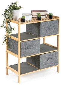 G21 Bambusový regál s košíkmi, 3 police, sivápolice, sivá, 3 poschodia