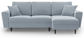 Svetlomodrá zamatová rozkladacia/s úložným priestorom rohová pohovka Kyoto – Cosmopolitan Design