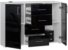 Komoda Torvi K 110 cm biela/čierna lesklá