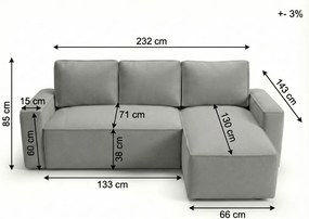 Rozkladacia obojstranná sedacia súprava do L SMART BOUCLE 232x143 cm, tmavobéžová