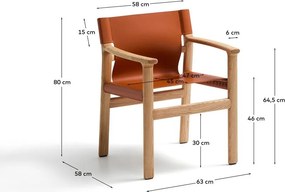 Koňakovohnedá jedálenská stolička s podrúčkami z jaseňového dreva Jan – Kave Home