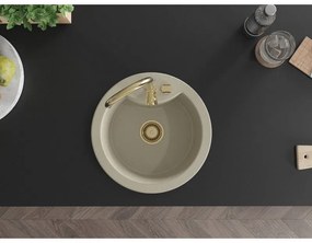 Mexen Diego, granitový drez 488x488x167 mm, 1-komorový, béžová so zlatým sifónom, 6512481000-69-G