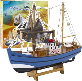 LEAN Toys Zberateľský dekoratívny model rybárskej lode modrý 30x26 cm