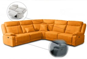 Kožená sedacia súprava CONTINENTAL rohová s funkciou relax, elektrické, oranžová (arancio 335)