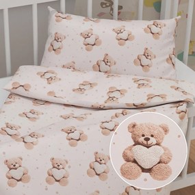 Biante Detské bavlnené posteľné obliečky do postieľky Sandra SA-721 Medvedíky so srdiečkami na púdrovo ružovom Do postieľky 90x140 a 50x70 cm