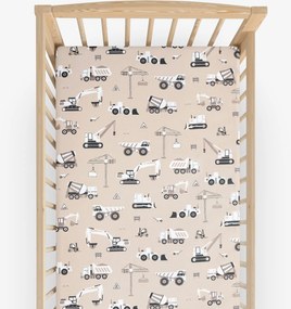 Goldea bavlnená napínacia plachta do detskej postieľky - nákladné autá a bagre na béžovom 70 x 140 cm