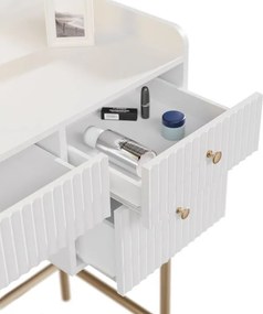 Toaletný stolík s LED zrkadlom, 5 zásuviek, biela/zlatá