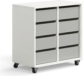 Študentská úložná skrinka CASPER, 8 zásuviek, biela, šedá