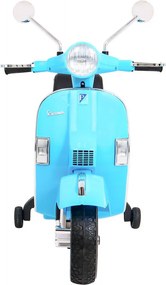 Ramiz Elektrický skúter Vespa pre deti modrý + pomocné kolieska + audio + ekokoža + EVA + plynulý štart