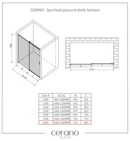 CERANO - Sprchové posuvné dvere Santoro Ľ/P - 8 mm - chróm, transparentné sklo - 160x195 cm, CER-CER-8050BD6962