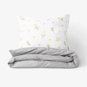 Goldea bavlnené posteľné obliečky duo - harmanček so sivou 140 x 220 a 70 x 90 cm