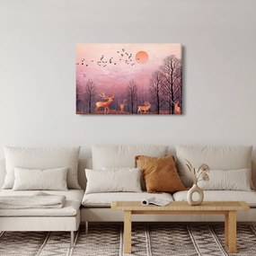Obraz - Jelene v žiare zapadajúceho slnka (90x60 cm)