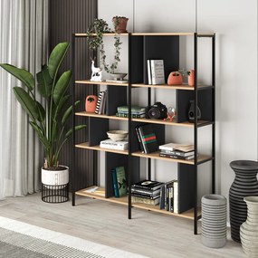 Knižnica v dekore duba v čierno-prírodnej farbe 144x175 cm Alabama – Marckeric