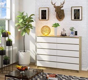 Komoda Kuba 160 cm 10 zásuviek dub artisan/biela