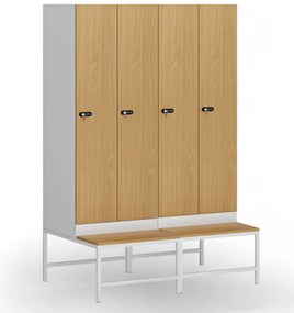 Šatníková skrinka S1 s lavičkou, 2 oddiely, 1875 x 600 x 500/800 mm, demont, mechanický kódový zámok, laminované dvere, dub prírodný
