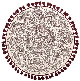 Okrúhly bavlnený koberec so strapcami ø 120 cm béžová/červená AYAKLI Beliani