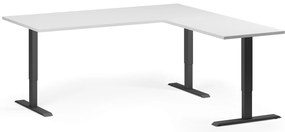Výškovo nastaviteľný stôl, 180x180 cm, 3 motory, L/P, čierna podnož, biela