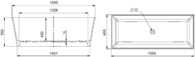 Gelco Gelco, KVADRIE - vaňa, 1590x650x550mm, liaty mramor, objem 360l, biela lesk, GVKV1590