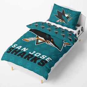 Hokejové posteľné obliečky NHL San Jose Sharks - motív Shields - 100% bavlna renforcé - 70 x 90 cm + 140 x 200 cm