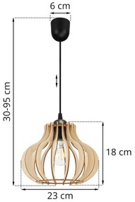 Závesné svietidlo Timber 3, 1x drevené tienidlo, lp, m