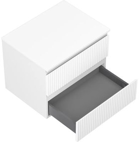 Mexen Rivel, kúpeľňová skrinka 60 cm s pracovnou doskou, 2 zásuvky, drážkovaná, biela matná, 91A20-06047-2-BFFC01