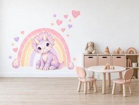 Levanduľový triceratops pod dúhou dinosaurie akvarelové nálepky na stenu pre dievčatká arch 46 x 34 cm