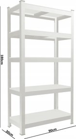 CH Sada dvoch 5-policových kovových úložných regálov Tosca IV. 180 x 90 x 30 cm