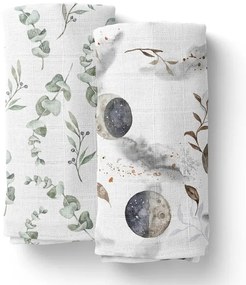 Mušelínové zavinovacie plienky s bambusom EUKALYPTUS + ÚSVIT, 2 ks