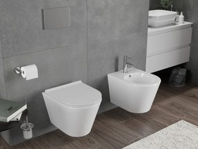 Mexen Rico, závesná WC misa 490x360x370 mm, Rimless Tornádo + WC sedadlo z duroplastu, biela lesklá, 30720500T