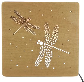 AMADEA Drevená lampička s motívom vážky, veľkosť 20 cm, s LED osvetlením s trafom na 12V