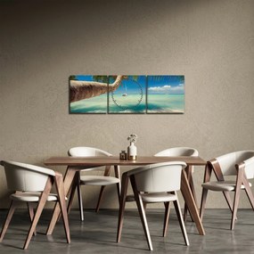 Obraz - Čisté more s palmou (s hodinami) (90x30 cm)