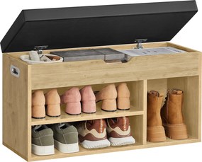 Botník s lavičkou a čiernym sedákom z eko kože TAYLOR ARTISAN 80x30x44 cm