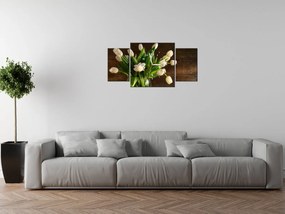 Gario Obraz s hodinami Očarujúce biele tulipány - 3 dielny Rozmery: 80 x 40 cm