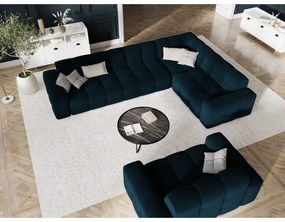 Tmavomodrá zamatová rohová pohovka (pravý roh) Kendal - Micadoni Home