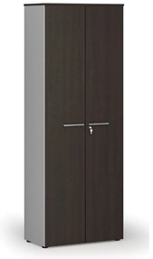 Kancelárska skriňa s dverami PRIMO GRAY, 800 x 420 x 2128 mm, sivá/wenge