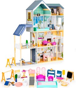 Veľký drevený domček pre bábiky ECOTOYS Rezidencia Maya 138 cm, 4 poschodia, 28 dielov