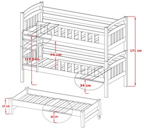Detská posteľ 90 x 200 cm VIOLA (s roštom a úl. priestorom) (borovica). Vlastná spoľahlivá doprava až k Vám domov. 1013280