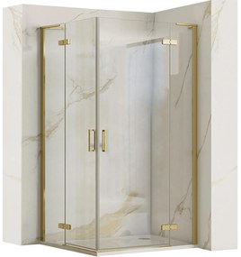 Rea Hugo, sprchová kabína s 2-krídlovými dverami 100 (dvere) x 100 (dvere) x 200 cm, 6mm číre sklo, zlatý matný profil, REA-K6605
