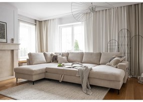 Béžová menčestrová rozkladacia rohová pohovka (ľavý roh) Lofty Lilly – Miuform