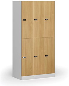 Šatníková skrinka s úložnými boxmi, 6 boxov, 1850 x 900 x 500 mm, mechanický kódový zámok, laminované dvere, buk