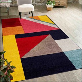 TA Viacfarebný geometrický abstraktný Koberec A095A NAVY/RED ATLANTA FMM Rozmer: 80x150 cm