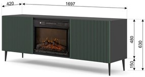 TV skrinka/stolík s elektrickým krbom FPB 2D 170 C Rowanna (čierna + tmavozelená). Akcia -20%. Vlastná spoľahlivá doprava až k Vám domov. 1125094