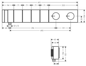 Axor Edge - Modul termostatu Select 610/100 pod omietku pre 4 spotrebiče - diamantový brus, chróm 46721000